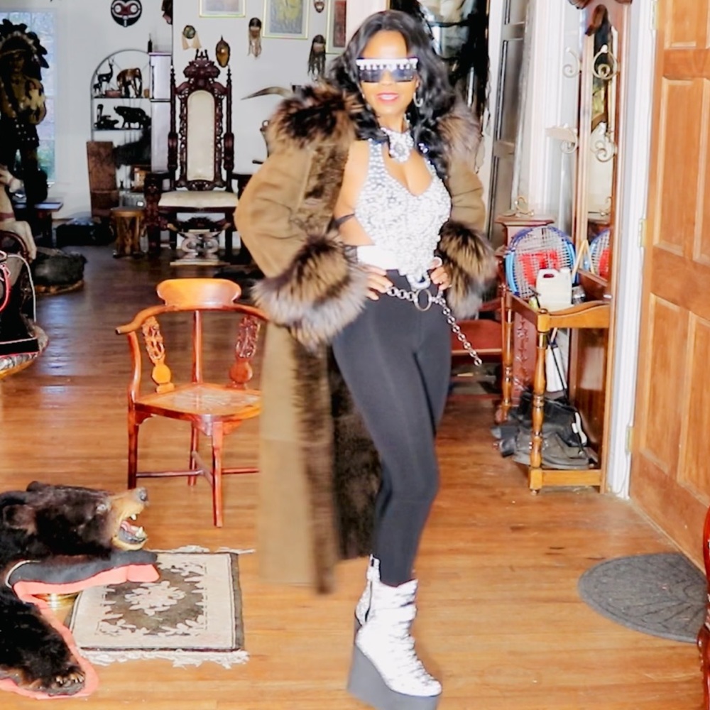 Mint Designer Full length Sable brown Shearling & Yellow tip Fox Fur Coat S 0-4 - Picture 5 of 16
